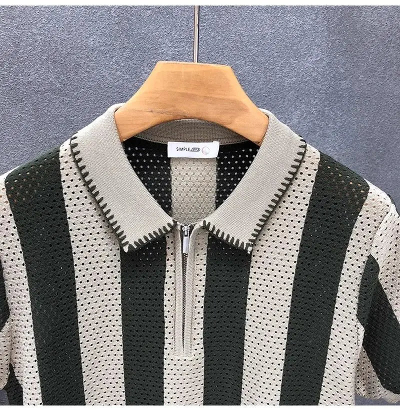 Korean Fitted Striped Polo Tee