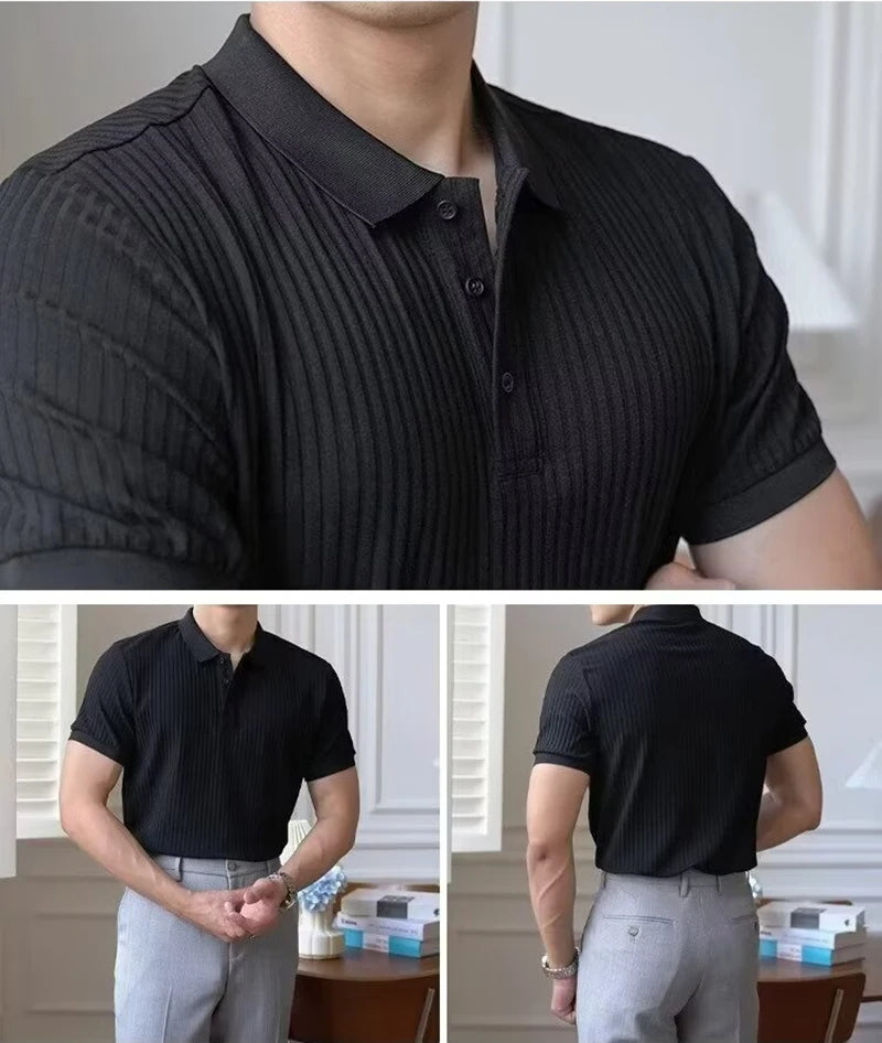 Slim Vertical Stripe Polo Shirt