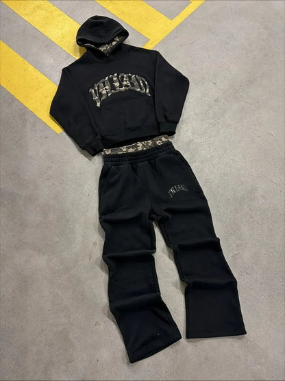 Retro Leopard Hoodie Sports Set