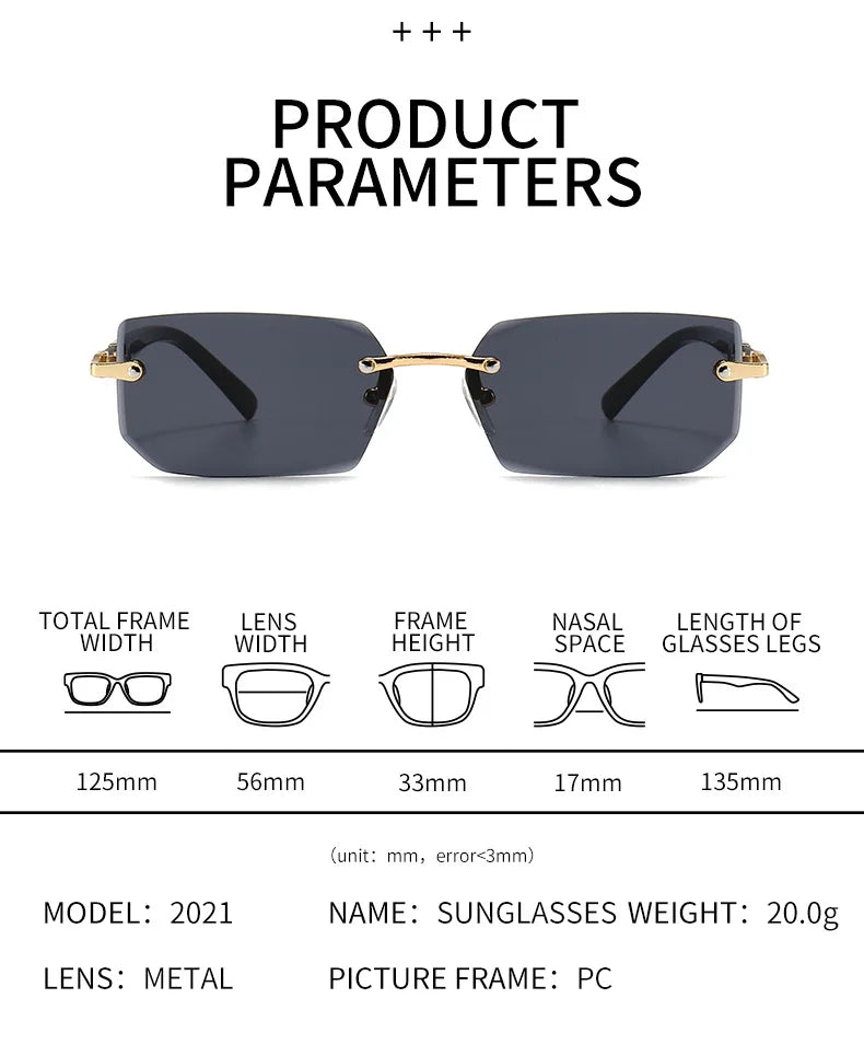 Rimless Rectangle Sunglasses Unisex