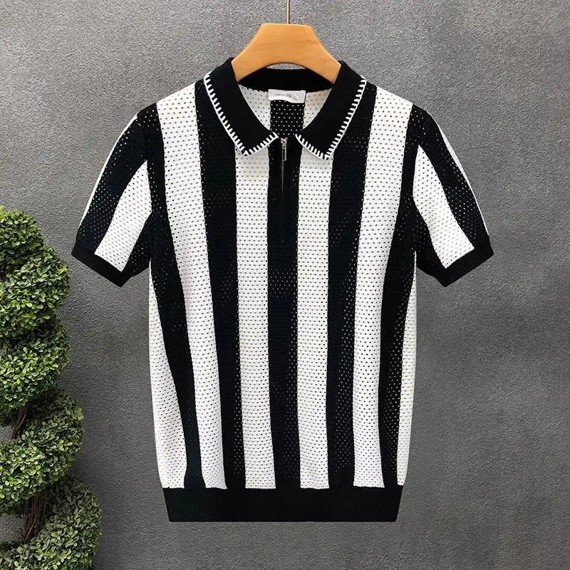 Korean Fitted Striped Polo Tee