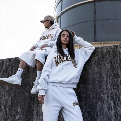 Retro Leopard Hoodie Sports Set