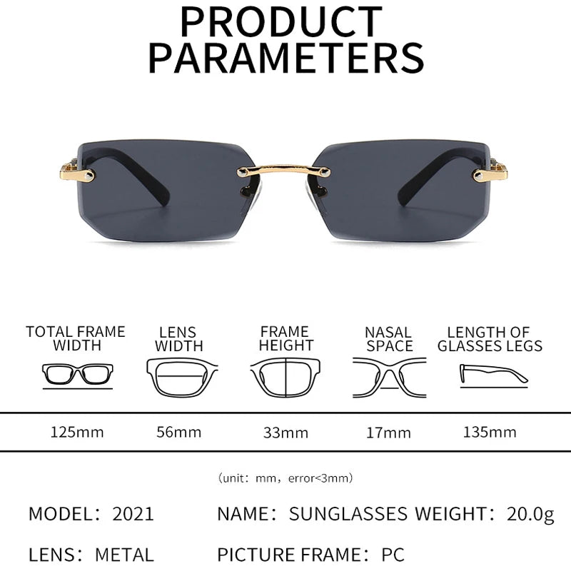 Rimless Rectangle Sunglasses Unisex